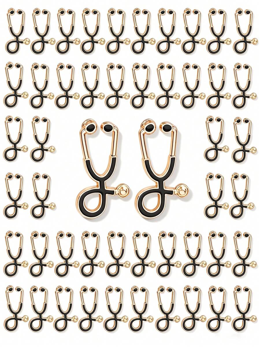 10/20/30/40/50pcs Creative Stethoscope Shaped Personalized Brooch, High Fidelity Craftsmanship, Suitable For White Coat, Nurse Uniform, Commuter Bag, Adds Professional Atmosphere, Unique Gift For Healthcare Workers - Black - View 1
