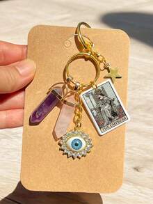 1pc Natural Stone Crystal Evil Eye Turquoise Pendant Keychain Backpack Charm Car Key Pendant Daily Use Small Gift - Multicolor - View 7