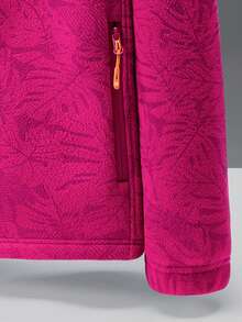 Jaket Fleece Outdoor Wanita Fallfashion dengan Motif Daun Maple dan Desain Saku Resleting Tebal, Jaket Fleece Falloutfit - Hot Pink - View 4