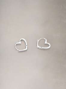 Hatastic 1 Pair Fashionable Copper Heart Shaped Earrings, High-Quality Stainless Steel Earring Hoops, Halloween - Silver - View 1