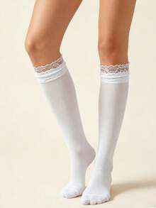 Kaos Kaki Putih Selutut Gaya Lolita Manis, Dengan Hiasan Renda Bergelombang, Elastisitas Tinggi, Lembut, dan Bernapas, Cocok untuk Gaya Putri Lolita - MultiWarna - View 4