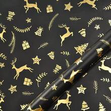 15/1pc Black & Gold Christmas Gift Wrapping Paper 50*70cm Snowflake Christmas Tree & Reindeer Pattern Holiday Gift Packaging Handmade Paper - View 10