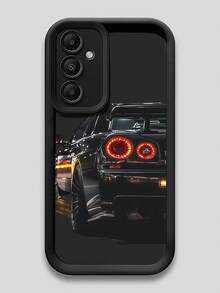 1件式眼階跑車尾燈圖案手機殼（相容 Android 系統），黑色跑車後尾燈印花霧面黑框軟 TPU 防震防摔手機保護殼，適合男性與男孩，酷炫賽車風設計，時尚智慧型手機保護殼，黑色皮革感框架防震軟 TPU 保護殼，相容 GALAXY、HONOR 手機 - 黑色 - 查看 5