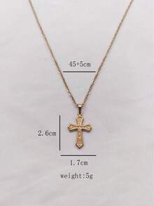 1pc Vintage Stainless Steel Gold Plated Classical Minimalist Totem Rune Cross Pendant Necklace Unisex Daily Wear Festival Wear Niche Luxury Versatile - Yellow Gold - View 11