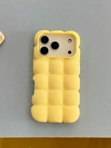 純色啞光 3D 方形氣泡手機殼，柔軟矽膠防震防摔緩衝保護套，防指紋防滑手機殼，適用於 iPhone 13 14 15 16 17、18、Pro、Pro Max - 黃色 - 查看 3