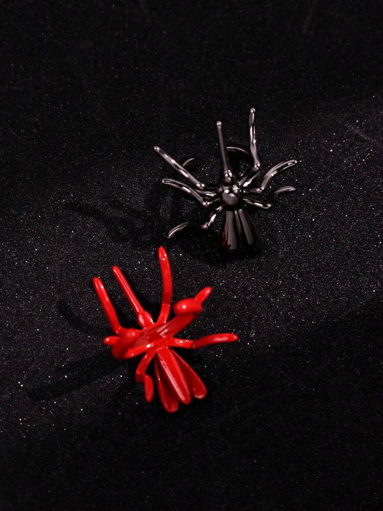 1對萬聖節時尚精緻百搭個性獨特創意小眾哥德風搞怪黑紅蜘蛛女款耳夾，日常派對通勤度假珠寶 - 彩色 - 查看 3