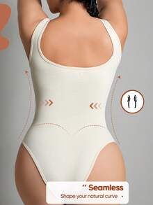 Women's Solid Color Ribbed Seamless Shaping Bodysuit Casual Summer Elegant - Beige - View 2