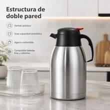 2L Stainless Steel Thermal Coffee Carafe, Double Wall Vacuum Insulated Pot With Push Button Lid And Ergonomic Handle For Long Heat Retention - Silver - View 5