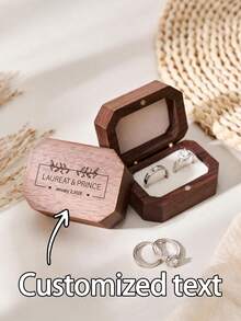 1 Piece Personalized Octagonal Walnut Two‑Slot Ring Box, Custom Unique Ring Box For Proposal, Engagement, Wedding And Anniversary - Multicolor - View 7