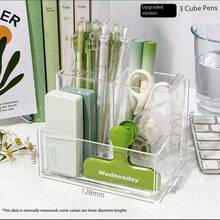 Transparent 5-Compartment Acrylic Pen Holder, Highly Attractive Aesthetic Storage Box, Office Desk Organizer, Square Plastic Pen Holder, Cosmetic Storage Box, Desktop Dorm Makeup Organizer, Skincare Storage Rack, Tabletop Organizer - Multiple Styles - View 13