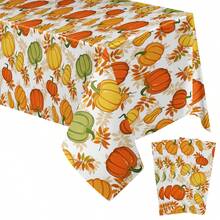 Set 1/3 Buah Taplak Meja Thanksgiving Musim Gugur dengan Desain , Ukuran 54*108 Inci Taplak Meja Persegi Panjang Sekali Pakai Motif Daun Musim Gugur untuk Pesta Thanksgiving, Liburan, dan Dapur. - Jeruk - View 8