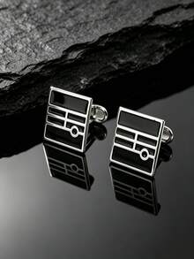 2pcs Multi-Color Drip Oil Geometric Cufflinks, Business Versatile Vintage Men's Accessories, Autumn Christmas Halloween Party Gift - Multicolor - View 1