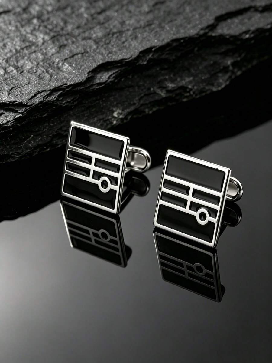 2pcs Multi-Color Drip Oil Geometric Cufflinks, Business Versatile Vintage Men's Accessories, Autumn Christmas Halloween Party Gift - Multicolor - View 1