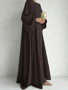 Elegant Multi-Color Solid Color Ruffle Trim One-Piece Headscarf & Robe Set, Loose Fit Modest Long Dress, Suitable For Middle East Daily Wear - Multicolor - View 1