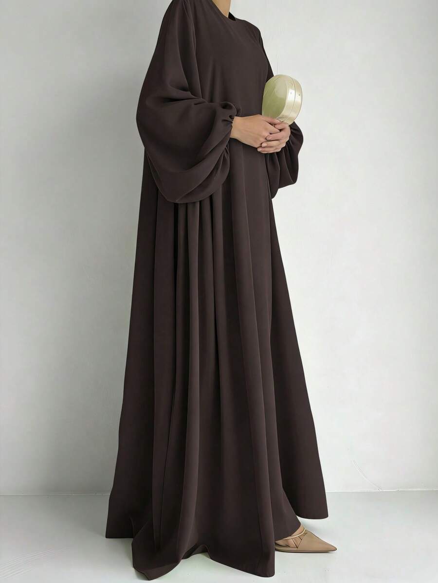 Elegant Multi-Color Solid Color Ruffle Trim One-Piece Headscarf & Robe Set, Loose Fit Modest Long Dress, Suitable For Middle East Daily Wear - Multicolor - View 1