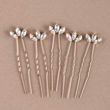 5pcs Women's Handmade White Glass Rhinestone Leaf Hair Fork Headpiece For Bride Wedding Party - Gold - View 5