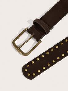 Hershine 1pc Vintage Distressed Gold Rivet Decor Brown Suede Women's Belt, Western Hot Girl Style Faux Suede Material Buckle Belt, Double Row Rivet Cool Design, Vintage Bronze Buckle Faux Suede Texture Belt, Personalized Double Row Rivet Decoration, Flattering Waistline Enhancing Outfit Atmosphere, Versatile Accessory For Jeans And Dresses, Suitable For Spring And Autumn Daily Wear - Brown - View 6