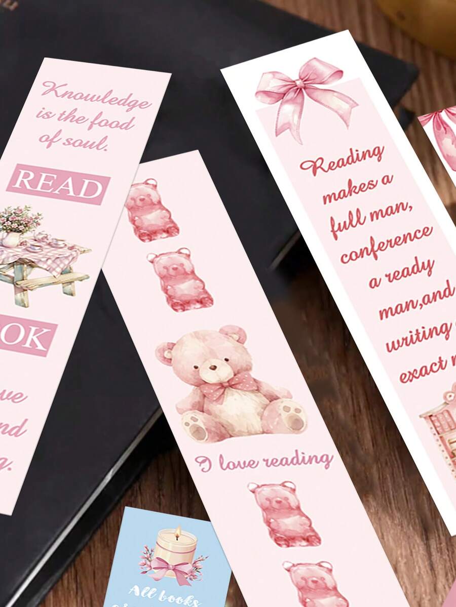 30pcs Pink-Themed Bookmarks For Reading, Page Markers, And Book Decorations-Creative Gifts Perfect For Winter And The New Year - View 1