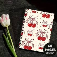 1pc Cherry Spiral Lined Notebook, 30 Sheets/60 Pages Coil Bound, Cherry And Heart Pattern, Suitable For School And Office Use, Perfect Gift For Christmas, Back To School, Birthday, New Year - A5 - View 6