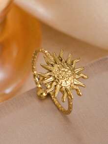3pcs Flame Sun Pattern Gold-Plated Stainless Steel Ring Set, Open Women's Gold Rings, Jewelry For Women, Rust-Proof Rings For Summer And Autumn, Holiday Gift For Girlfriend - 3pcs - View 9
