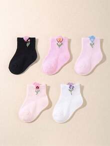 1/12/24 Pairs Random Multicolor Cute 3D Flower Baby Socks, 3D Floral Pattern, Baby Girl Essentials, Newborn Necessities, Christmas, Halloween, Cute Socks - Multicolor - View 4