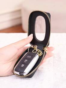 MIYIN Fashionable Visible Key Cover, Minimalist Solid Color Crocodile Texture Keychain, Unisex, Mini Portable Scratch-Resistant Car Key Pouch - Universal Car Key Ring, PU Zipper Key Ring Wallet, Men's Birthday Gift, Gift For Husband, Women's Gift, Valentine's Day Gift, Key Storage Bag, Mini Wallet - Multicolor - View 4