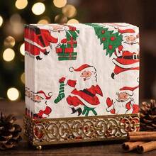20/40/60pcs Funny Santa Claus Paper Napkins, Vintage Red Santa Claus & Gift Pattern, Disposable Napkins For Christmas Holiday Party Table Decor - Santa Claus - View 1