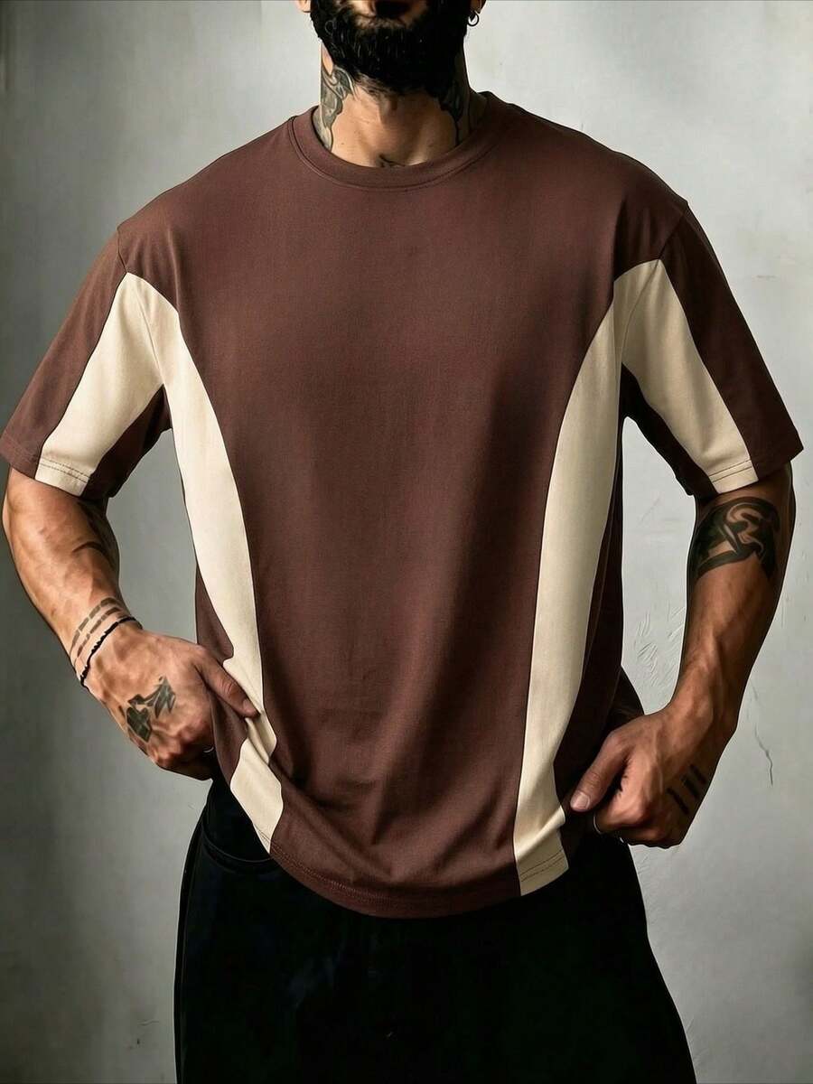 ZYNTH BALENO Men's Summer Fashion Patchwork Loose Short Sleeve T-Shirt, Essential For Summer Sports