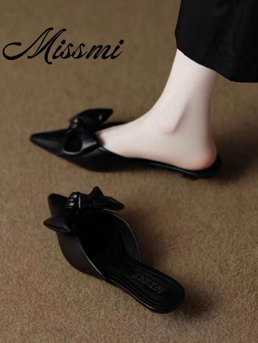 Fashionable French Style Closed-Toe Half-Slingback Outdoor Wear Rhinestone Stiletto Heel Pointed Toe Pumps Stunning High Heels - Black - View 1