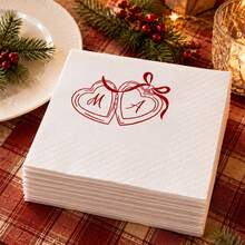 Custom Photo White Cocktail Napkins, Romantic Heart Monogram Table Decor, Personalized Wedding Engagement Anniversary Party Supplies, Elegant Christmas Dinner Accent, Customized Text & Picture Celebration Favor, Customizable Holiday Gift For Couples - Style F - View 6