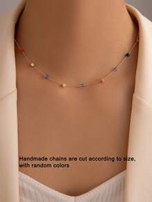 imoli 1pc Minimalist Square Necklace (Hand-Cut, Random Quantity, Random Color Order) - Colorful - View 1