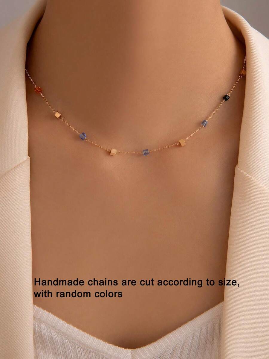 imoli 1pc Minimalist Square Necklace (Hand-Cut, Random Quantity, Random Color Order) - Colorful - View 1