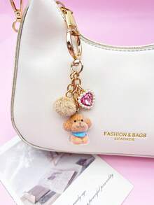 1pc/1set, Charming Cute Puppy Bag Accessory Keychain, Fashion Rhinestone Heart Fur Ball Pendant Bag Charm, Women's Shoulder Bag Decoration, Room Decor, Suitable As High-End Graduation Gift For Friends - Multicolor - View 5