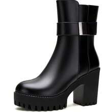 Women's All‑Season Boots, Platform Chunky Heel Thick‑Sole Comfort Versatile Mid‑Ankle Boots - Black - View 5