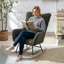 Teddy Fabric Rocking Chair With Pocket, Soft Rocking Chair For Nursery, Comfy Wingback Golider Rocking Chair With  Solid Wood Base, Living Room - Dark Green - View 7