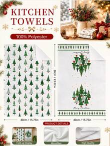 2pcs Christmas Minimalist Christmas Tree Illustration Merry Christmas Pattern Kitchen Towels, Soft Polyester Material Dish Cloths, Suitable For Kitchen Decoration, Kitchen Cleaning, Holiday Party Decoration, Kitchen Bathroom Supplies Home Essentials, Home Decor, Housewarming Gift - Multicolor - View 4
