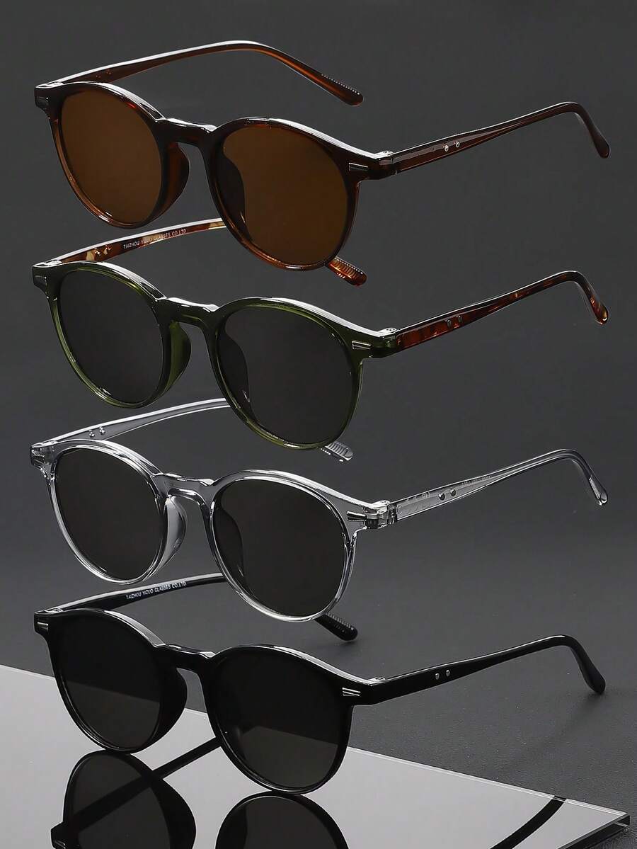 4 Pairs Men's Fashion Geometric Pattern Glasses Set, Perfect Blend Of Modern Style And Versatile Charm, Suitable For Business Meetings, City Commuting, Outdoor Travel, Party Gatherings, Fits All Face Shapes - Multicolor - View 1