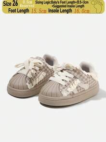 1 Pair Unisex Toddler Plaid Lace Shell Toe Hook&Loop Skate Shoes, Anti-Slip Flexible Sole, Spring Autumn Daily(Size By Insole Cm) - Khaki - View 9
