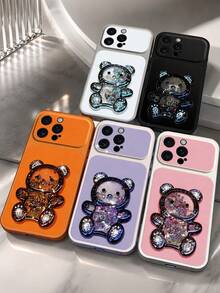 MewTrek Luxury Litchi Texture PU Leather Phone Case With Creative Bear Stand Holder, Rhinestone Glitter Sparkle, Large Camera Cutout, Full Coverage Shockproof Anti-Drop Protective Case Compatible With Iphone, Compatible With Samsung Galaxy Honor, Compatible With Xiaomi Reno MOTO Women - Orange - View 7