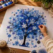 4-Piece All-Season Tree Of Life Cross Stitch Kit 11CT 30*30cm Square Full Material Set Beginner Friendly DIY Handmade Kit Spring Summer Autumn Winter Floral Tree Bee Snowflake Sunflower Print Home Bedroom Living Room Decor Wall Hanging Stress Relief Craft Gift - Multicolor - View 7