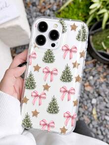 1pc Watercolor Bow Christmas Tree Star Gingerbread Snowflake Pattern Non-Slip Transparent Air Cushion Soft Phone Case Compatible With IPhone 11/12/13/14/15/16/17 Pro Max - Multicolor - View 2