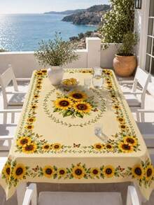 1PC Sunflower Butterfly Table Skirt, Vintage Floral Polyester Tablecloth For Indoor Outdoor Dining Kitchen Garden Patio Spring Summer Party Picnic Home Decor - A - View 5