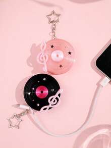 Harajuku Y2K Vintage Black & Pink Round Earphone Case Keychain, Music Film Note Earphone Storage Portable Cordless Organizer Box - Multicolor - View 5