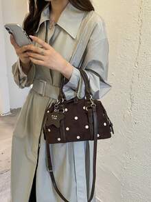 Polka Dot Large Capacity Underarm Bag Women's Fashion Commute Shoulder Bag Casual Elegant - Coffee - View 3