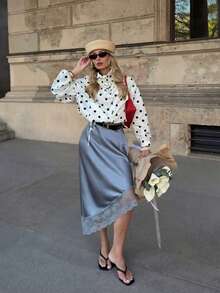 ZAHM Fall Winter 2026 Casual Lightweight Pink Polka Dot Collared Outerwear With Pockets White - White - View 1