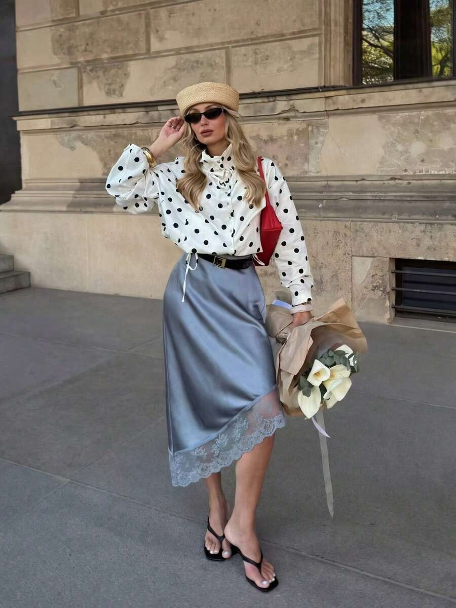 ZAHM Fall Winter 2026 Casual Lightweight Pink Polka Dot Collared Outerwear With Pockets White - White - View 1