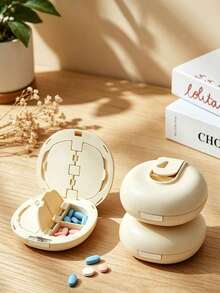 2-In-1 Round Pill Cutter & Portable Mini Multi-Layer Pill Storage Box, Convenient Pill Organizer With Easy-To-Use Design, Plastic Material, Simple To Use, Suitable For Daily Medication And Travel, Great Choice For Birthday Gift, Back To School Gift, Mother's Day Gift, Teacher's Day Gift And Easter Gift - Multicolor - View 7