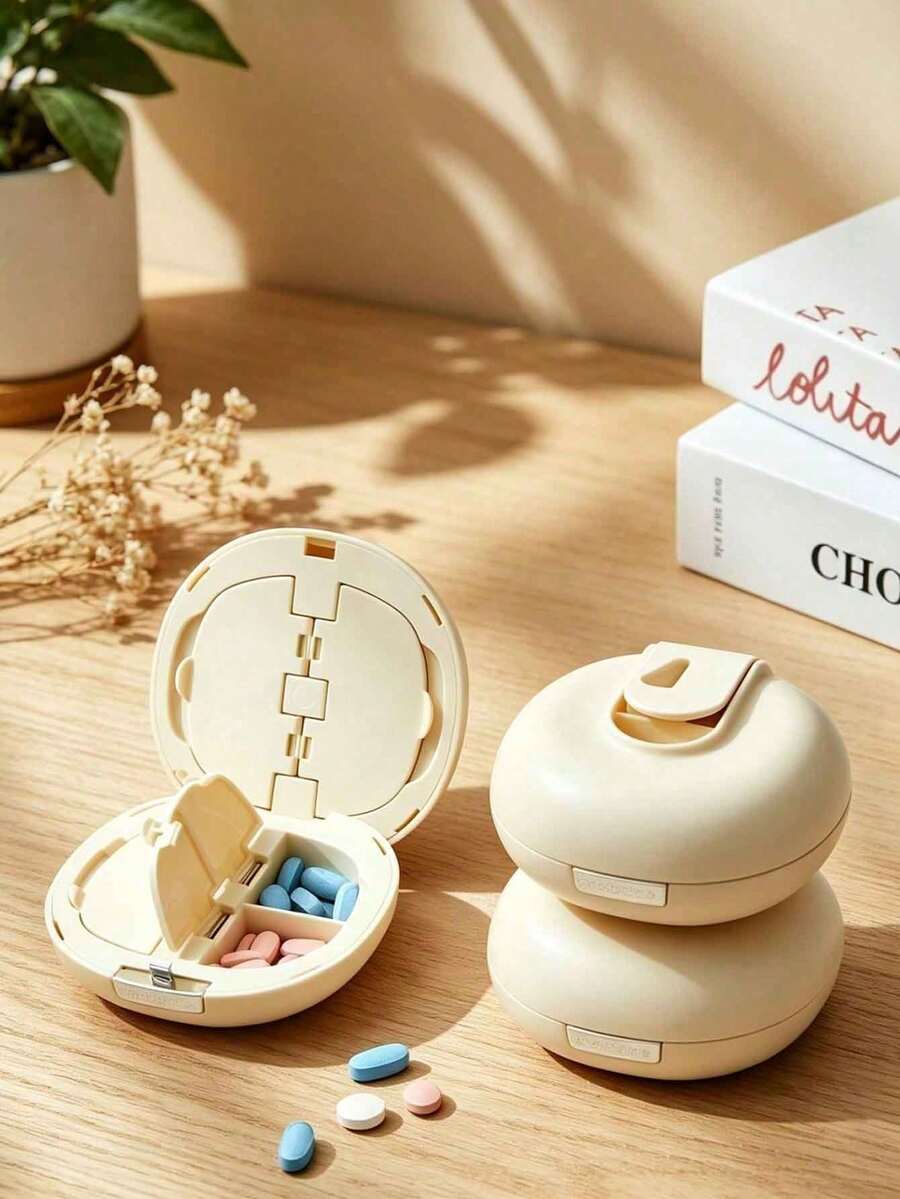 2-In-1 Round Pill Cutter & Portable Mini Multi-Layer Pill Storage Box, Convenient Pill Organizer With Easy-To-Use Design, Plastic Material, Simple To Use, Suitable For Daily Medication And Travel, Great Choice For Birthday Gift, Back To School Gift, Mother's Day Gift, Teacher's Day Gift And Easter Gift - Multicolor - View 1