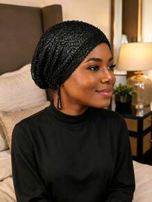 YPGVUO Elegant Glitter Fabric Drawstring Head Cover, Stylish Tassel Design Turban For Outing & Home Use, Unique Holiday Gift For Her - Multicolor - View 7