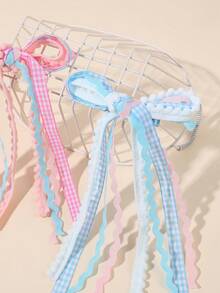 4Pcs Plaid Bow Tassel Hair Clips For Girls Flower Girl Wavy Ribbon Alligator Clips Sweet Daily Party Girls Hair Accessories Hair Accessories For Kids - Multicolor - View 7